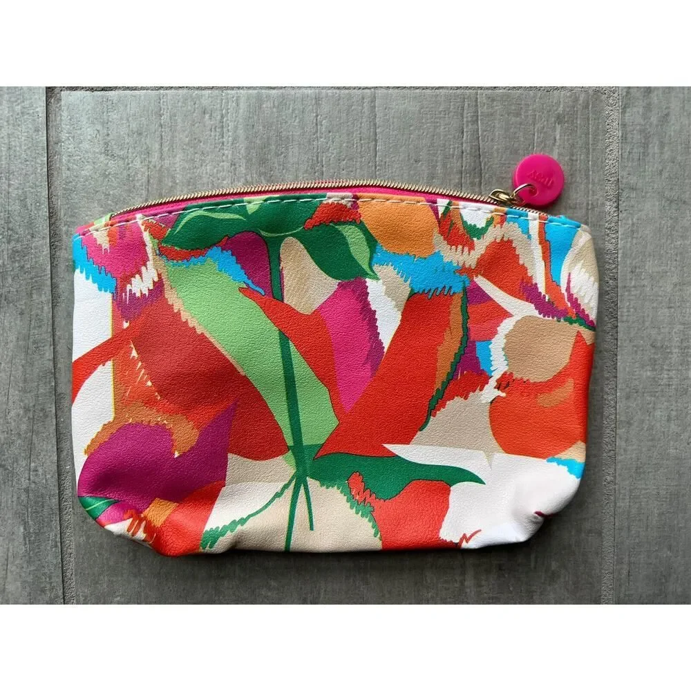 Ipsy Makeup Bag Zippered Pouch Wallet Clutch Bloom Flower Colorful Travel NEW